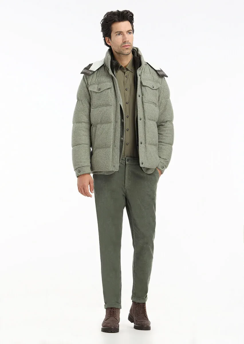 Light Green Regular Fit Hooded Casual Knitting Coat - 2