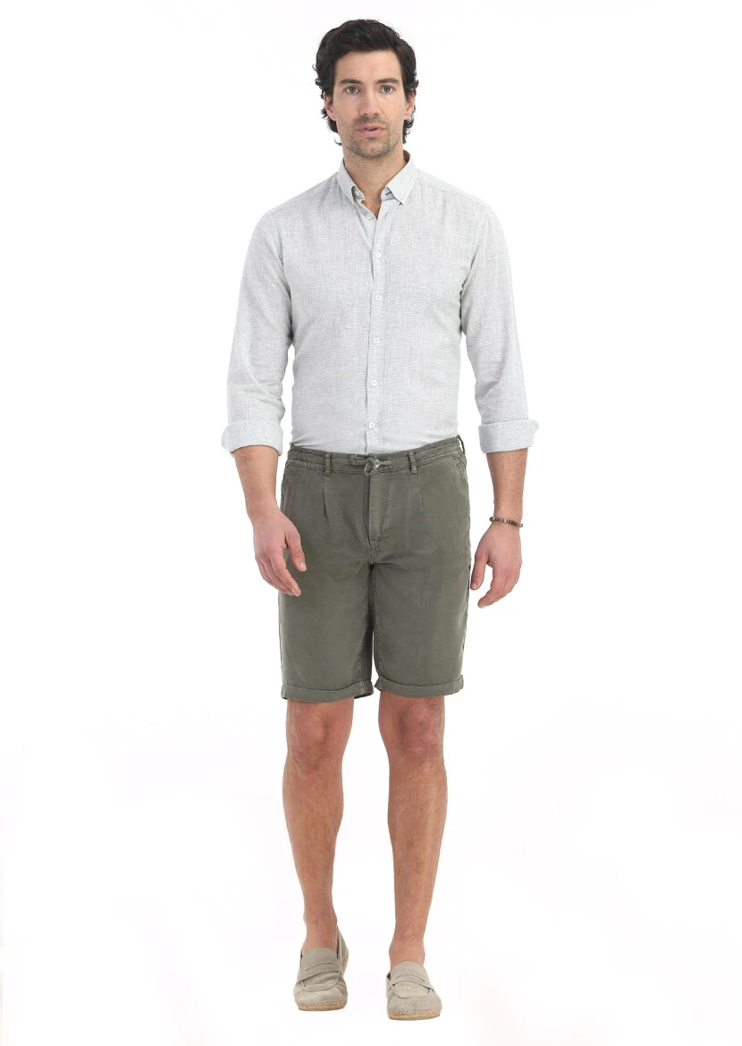 Light Green Weaving Jogging Fit Casual Bermuda - 1