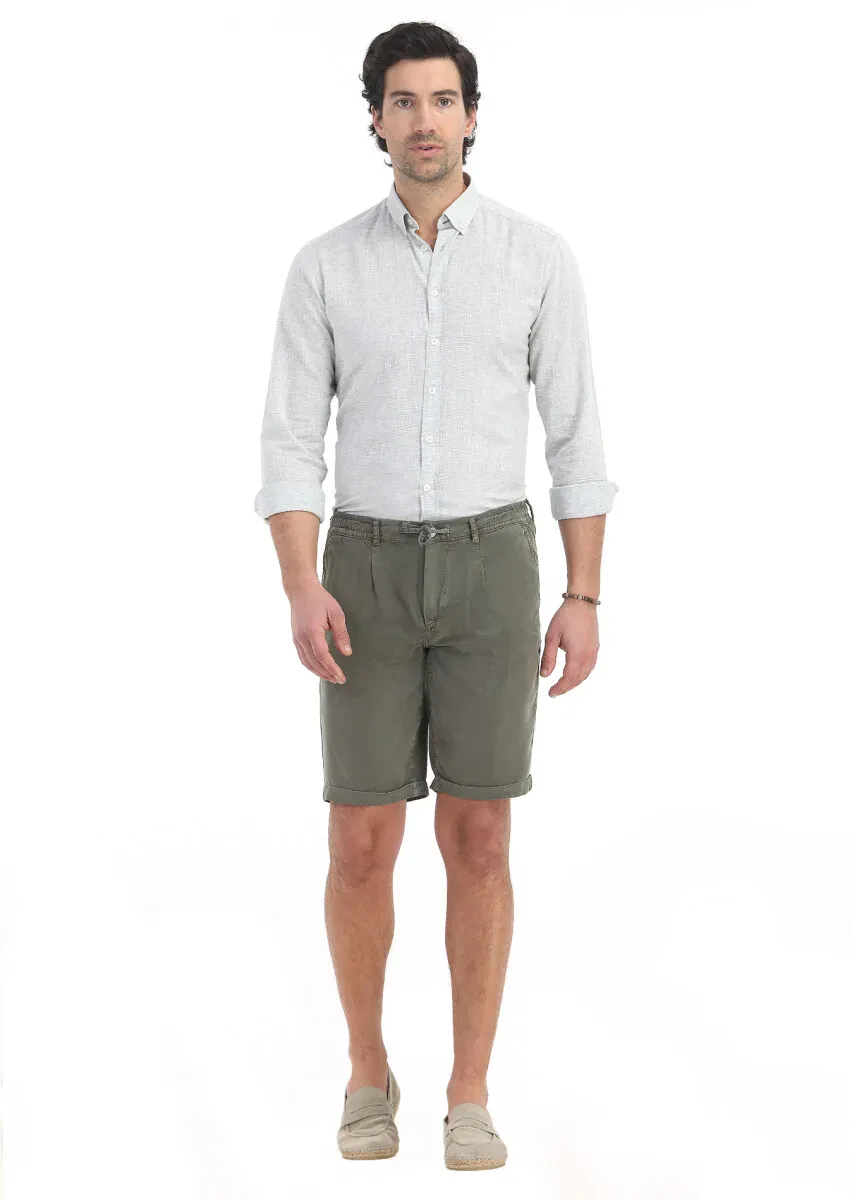 Light Green Weaving Jogging Fit Casual Bermuda - 1