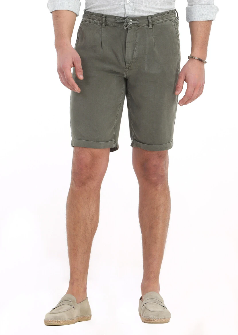 Light Green Weaving Jogging Fit Casual Bermuda - 2