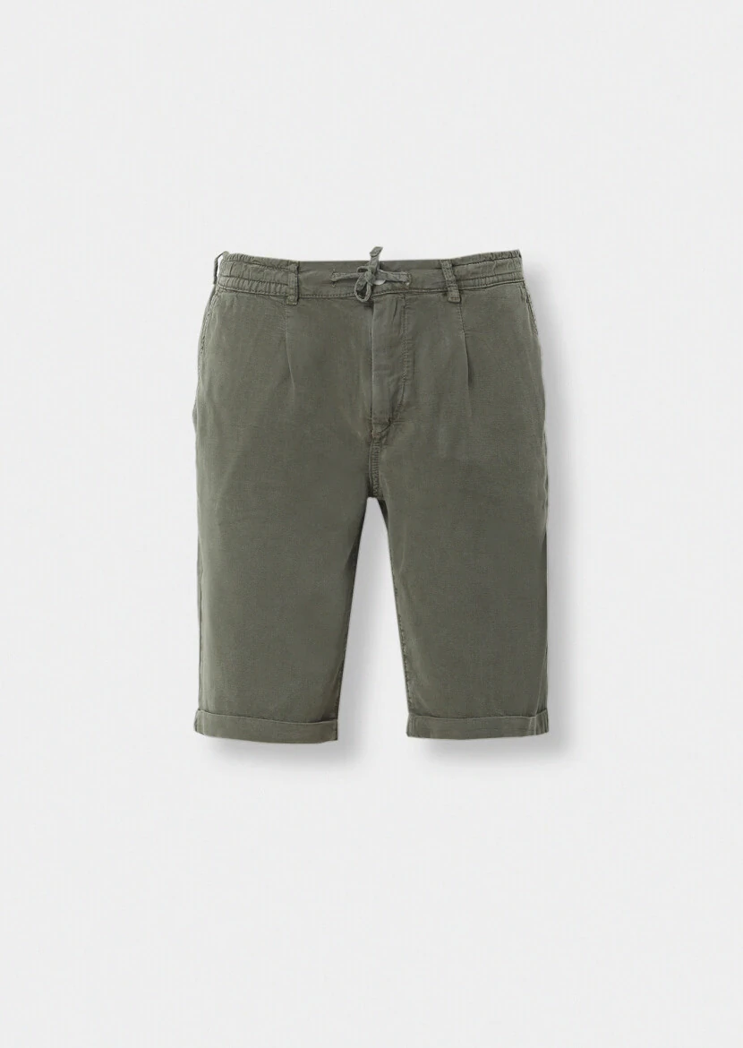 Light Green Weaving Jogging Fit Casual Bermuda - 5