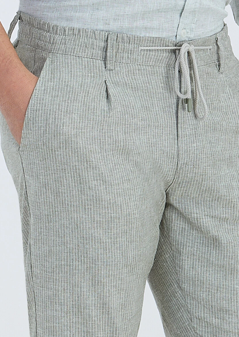 Light Green Weaving Jogging Fit Casual Cotton Blended Trousers - 3