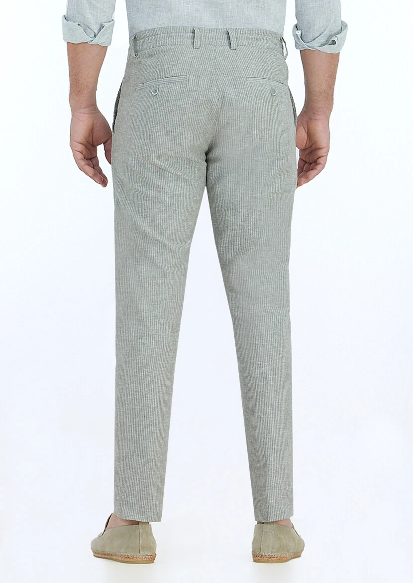 Light Green Weaving Jogging Fit Casual Cotton Blended Trousers - 4