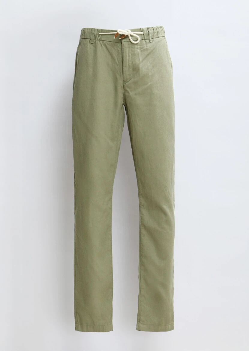 Light Green Weaving Jogging Fit Casual Cotton Blended Trousers - 6