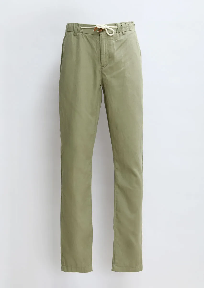 Light Green Weaving Jogging Fit Casual Cotton Blended Trousers - 6