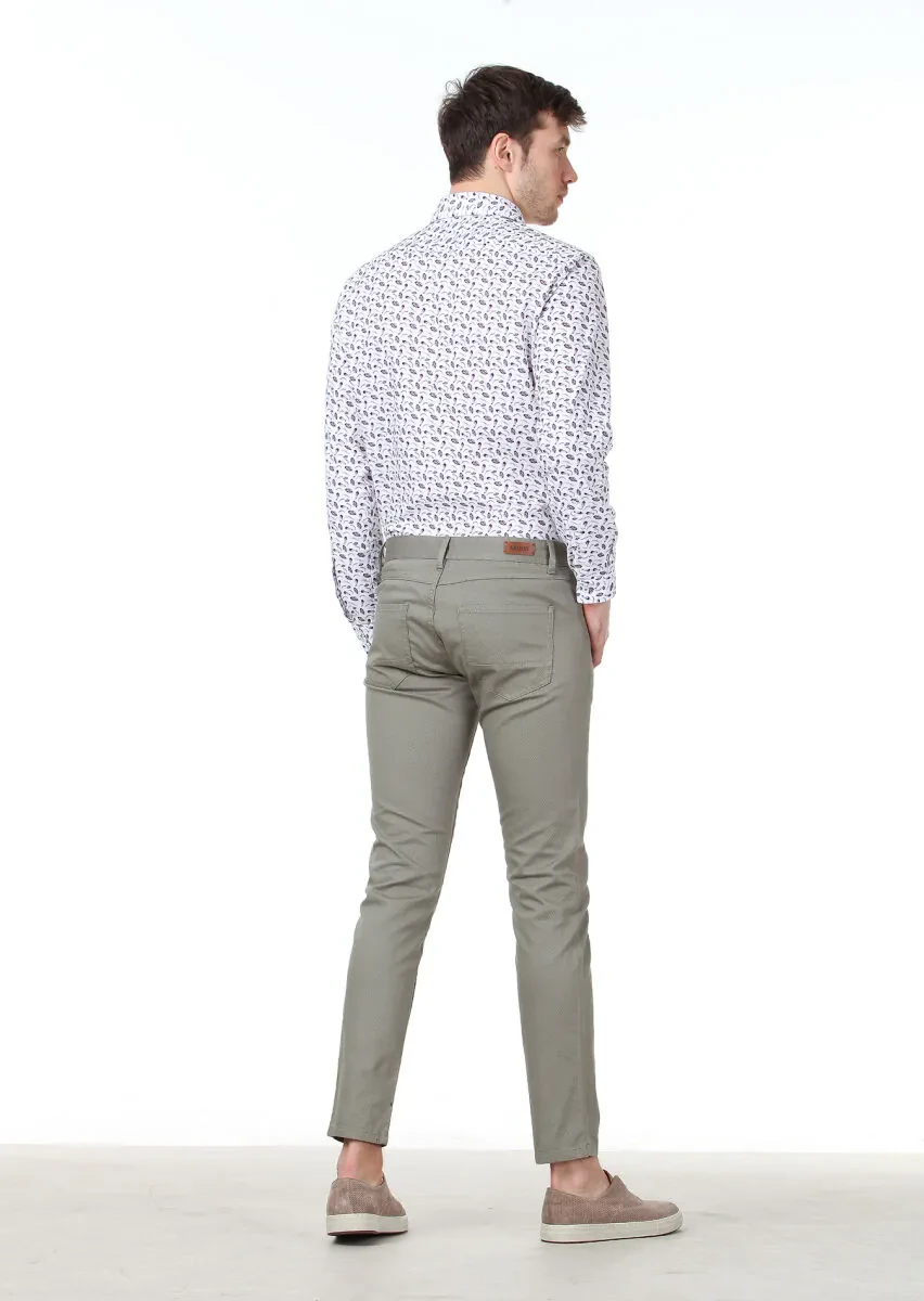 Light Green Weaving Slim Fit Casual Cotton Blended Trousers - 4