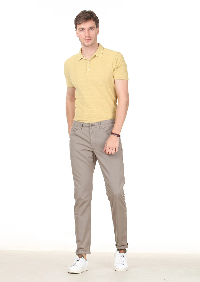 Light Green Weaving Slim Fit Casual Cotton Blended Trousers 