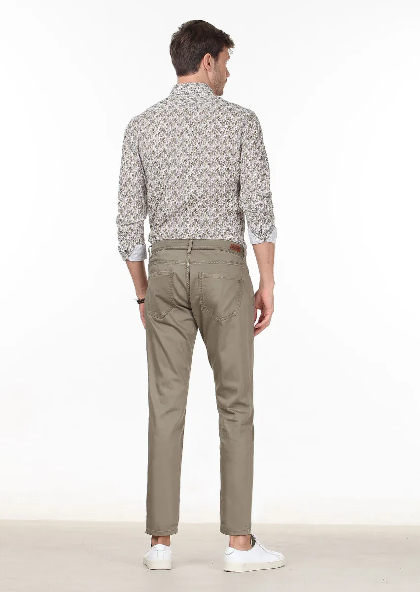 Light Green Weaving Slim Fit Casual Cotton Blended Trousers - 4