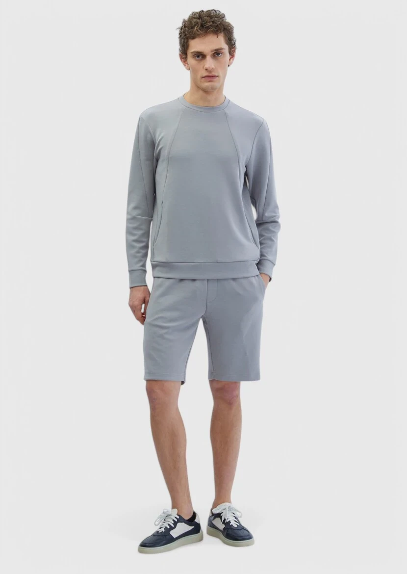 Light Grey Crew Neck Plain Sweatshirt - RAMSEY