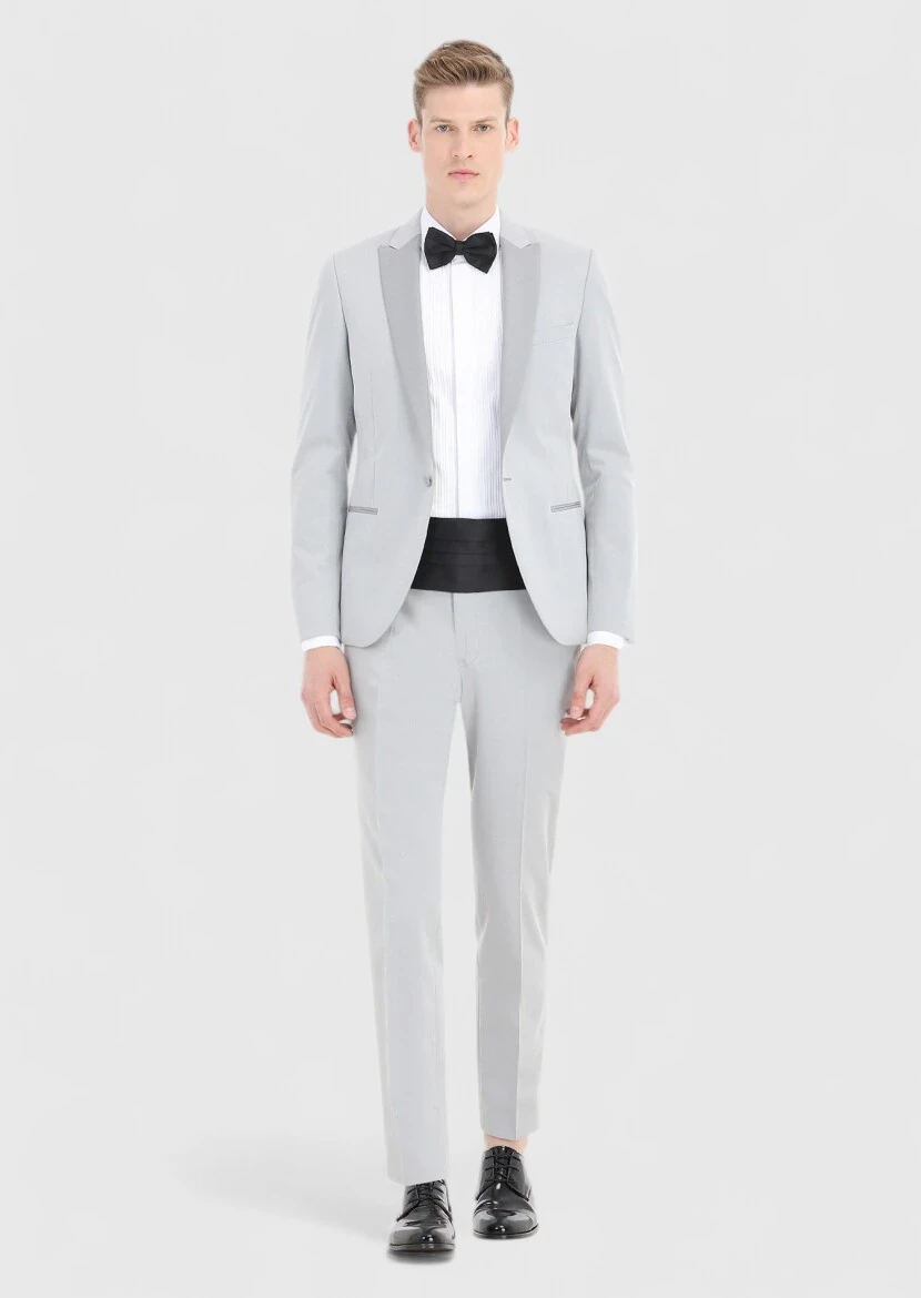 Light Grey Fashion Slim Fit Double Breasted Collar Weaving Tuxedo - 1