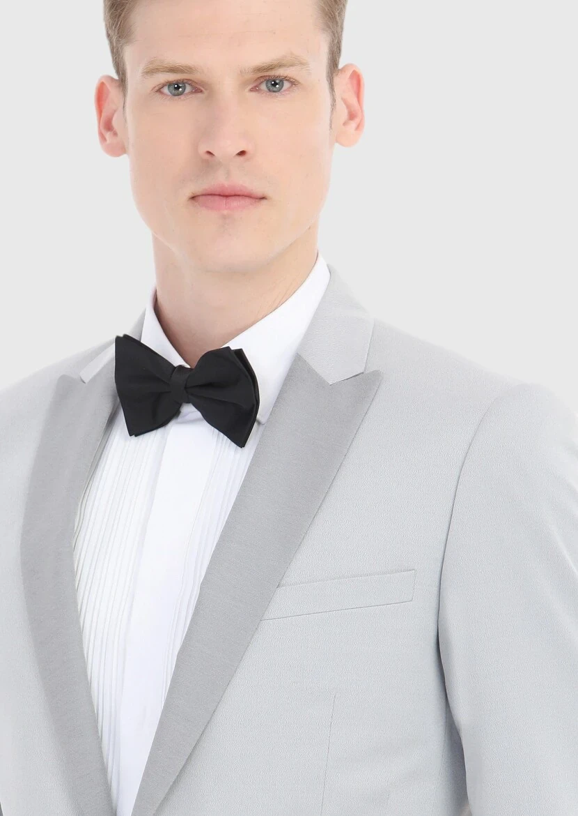 Light Grey Fashion Slim Fit Double Breasted Collar Weaving Tuxedo - 3