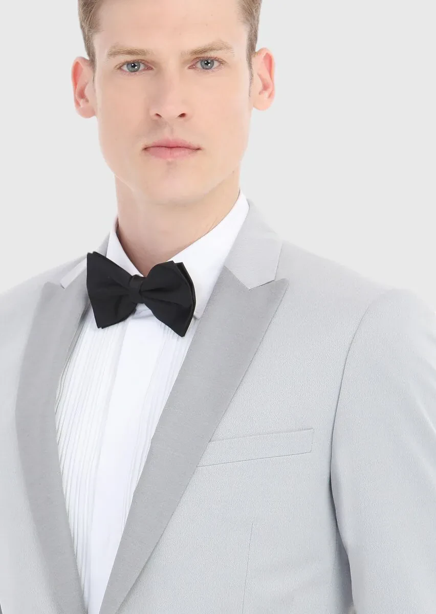 Light Grey Fashion Slim Fit Double Breasted Collar Weaving Tuxedo - 3