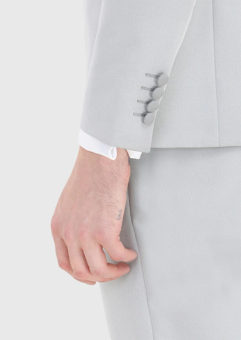 Light Grey Fashion Slim Fit Double Breasted Collar Weaving Tuxedo - 4