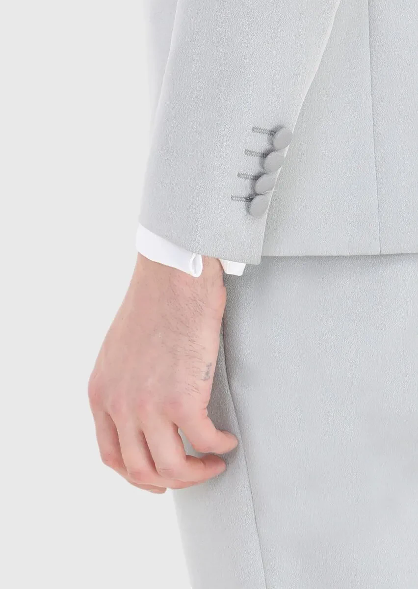 Light Grey Fashion Slim Fit Double Breasted Collar Weaving Tuxedo - 4