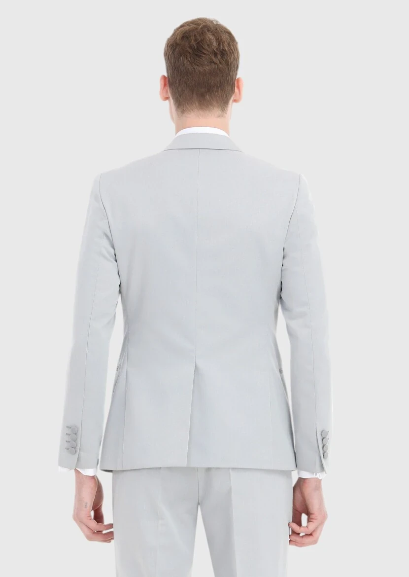 Light Grey Fashion Slim Fit Double Breasted Collar Weaving Tuxedo - 5