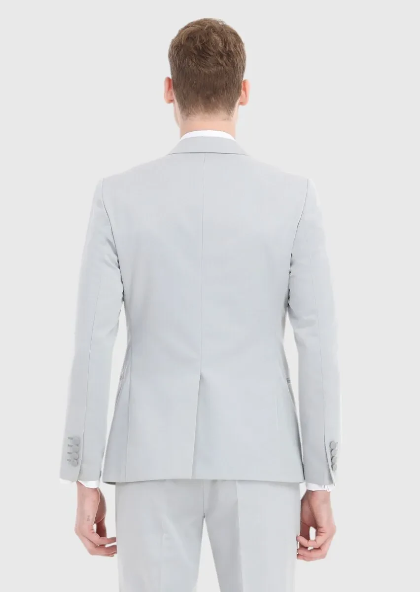 Light Grey Fashion Slim Fit Double Breasted Collar Weaving Tuxedo - 5