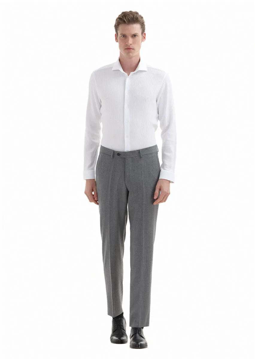 Light Grey Material Regular Fit Classical 100% Wool Trousers - 1