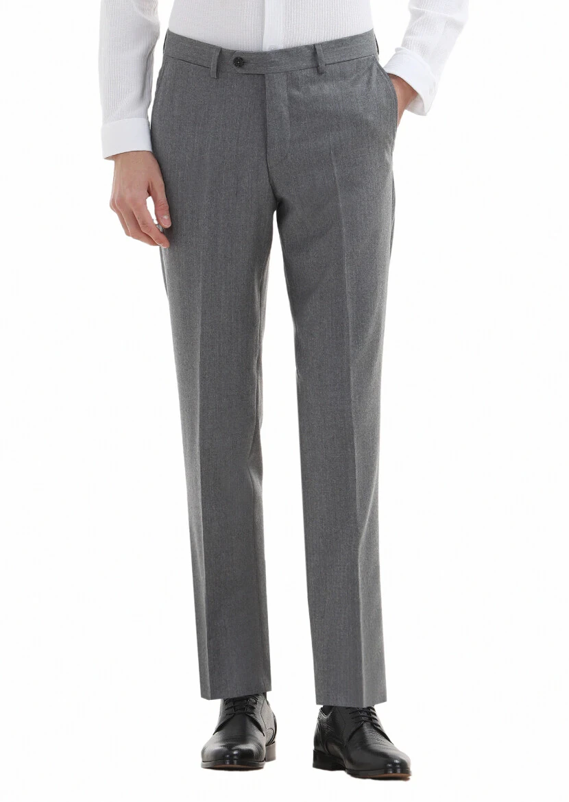Light Grey Material Regular Fit Classical 100% Wool Trousers 