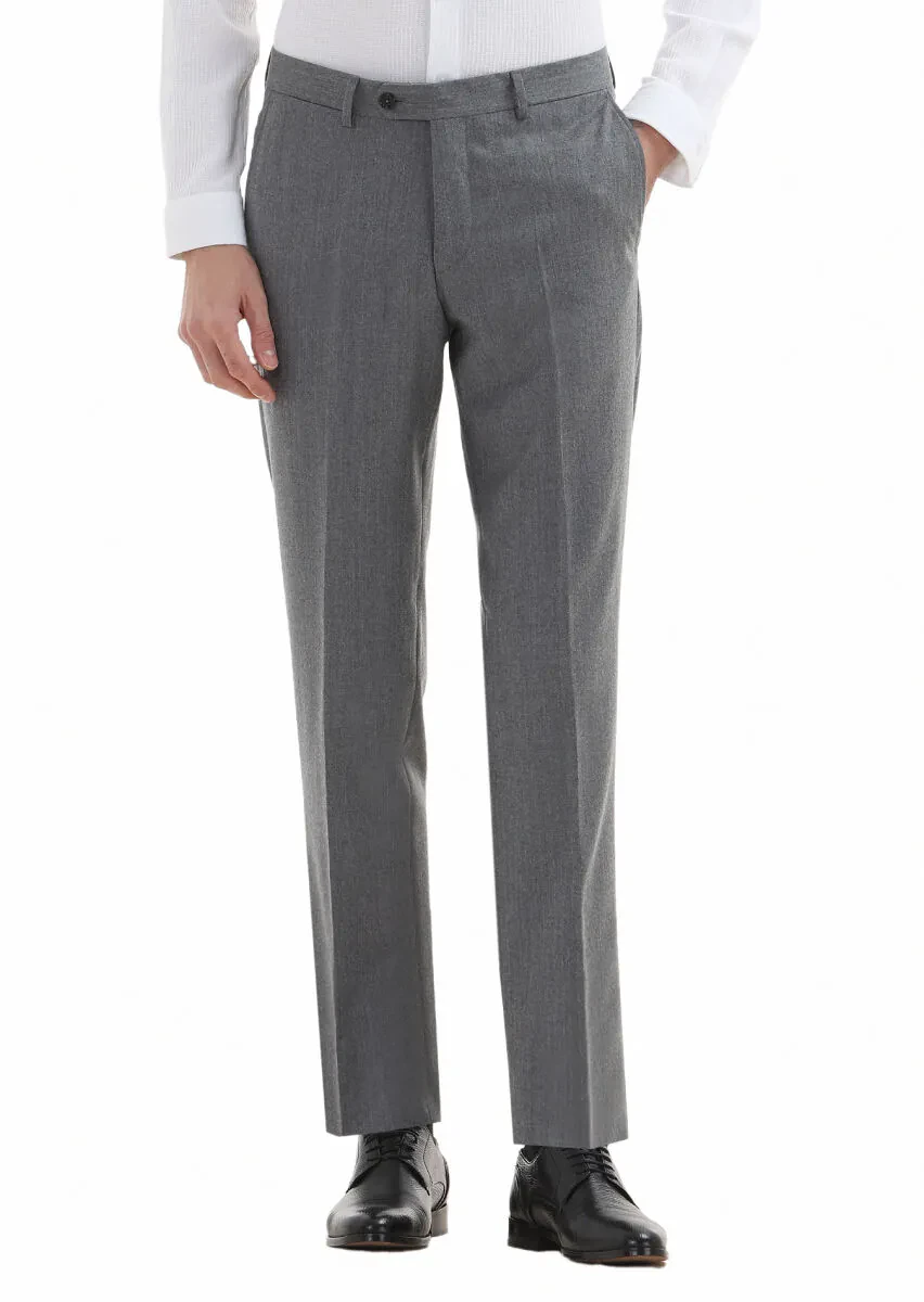 Light Grey Material Regular Fit Classical 100% Wool Trousers - 2