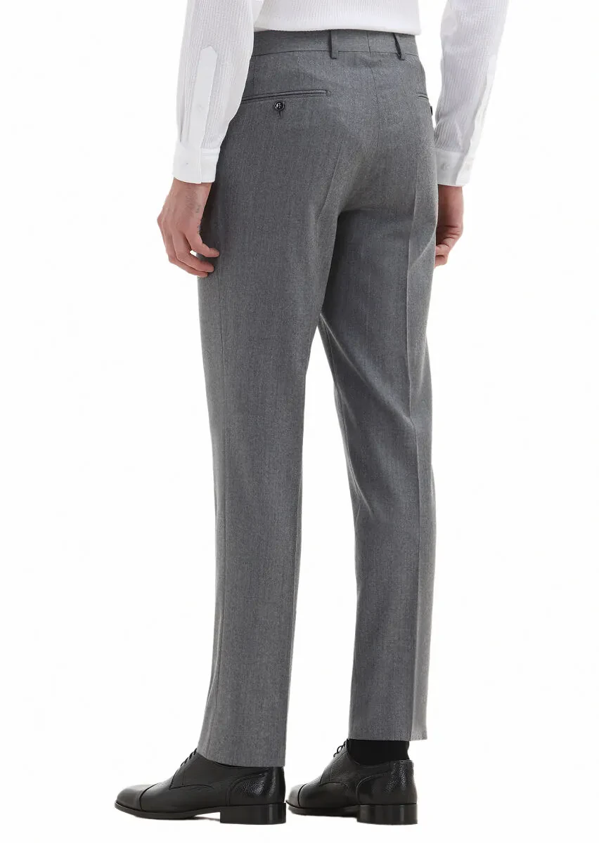 Light Grey Material Regular Fit Classical 100% Wool Trousers - 4