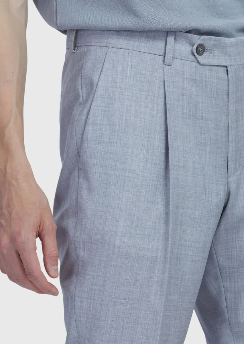 Light Grey Material Slim Fit Casual 100% Wool Trousers - 3