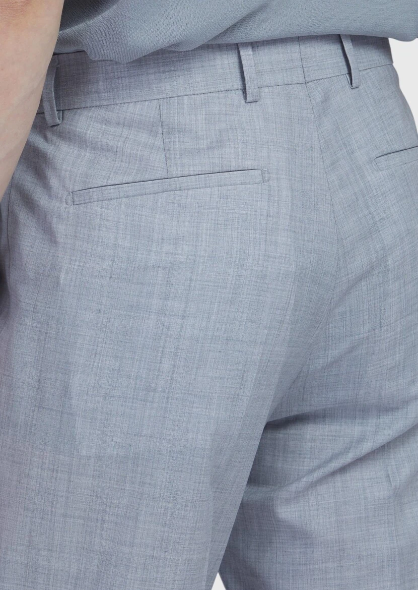 Light Grey Material Slim Fit Casual 100% Wool Trousers - 4