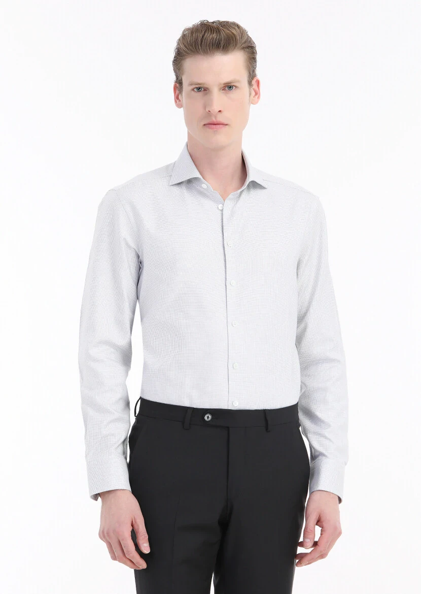 Light Grey Micro Regular Fit Weaving Classical 100% Cotton Shirt - 2