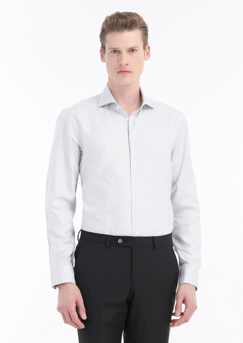 Light Grey Micro Regular Fit Weaving Classical 100% Cotton Shirt - 2