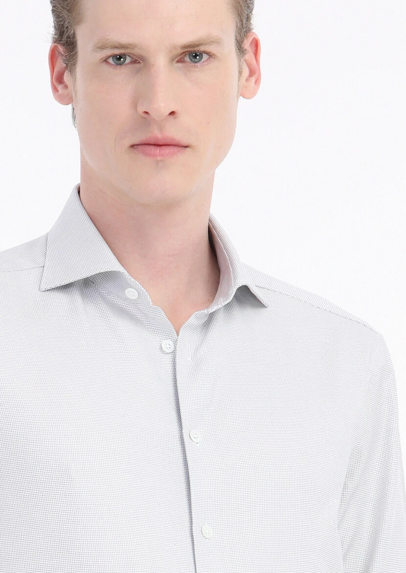 Light Grey Micro Regular Fit Weaving Classical 100% Cotton Shirt - 3