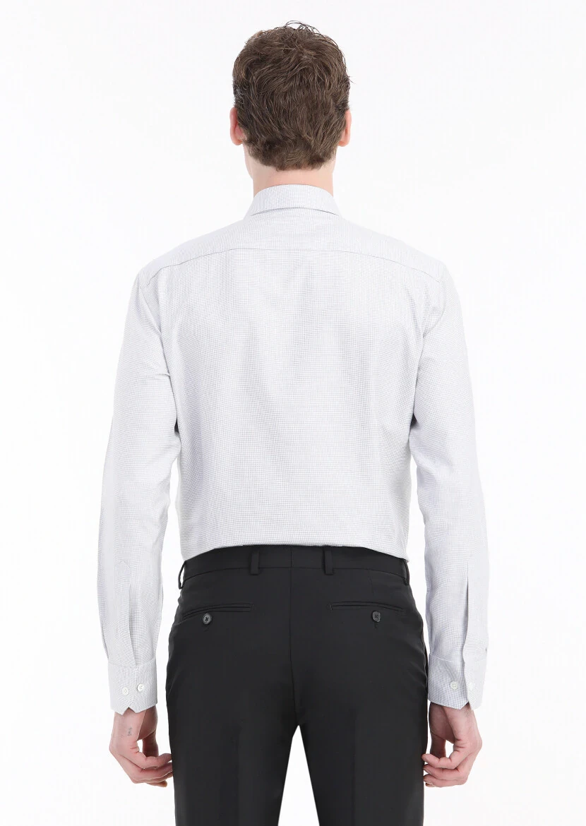 Light Grey Micro Regular Fit Weaving Classical 100% Cotton Shirt - 4