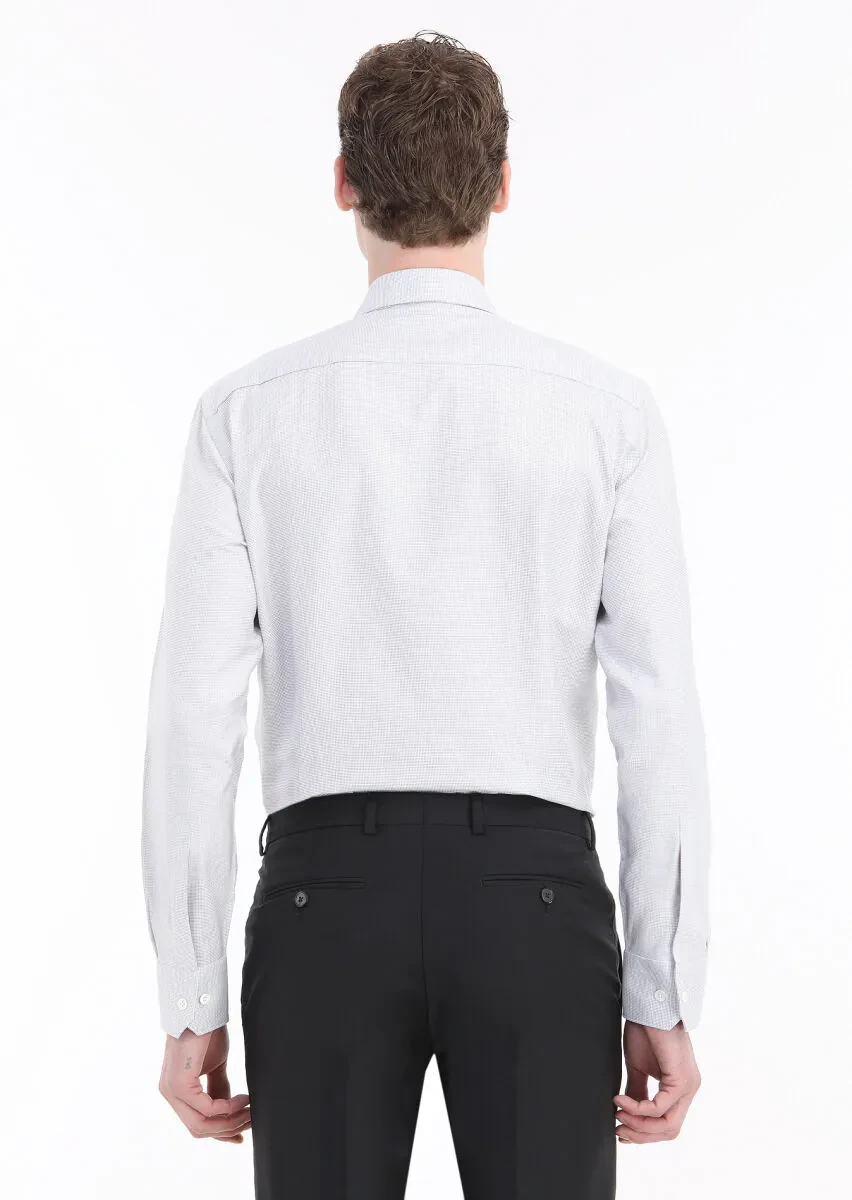 Light Grey Micro Regular Fit Weaving Classical 100% Cotton Shirt - 4