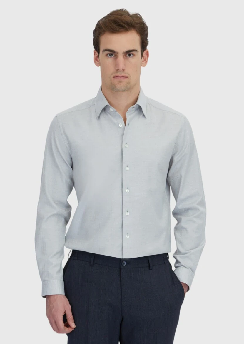 Light Grey Patterned Casual Fit Weaving Casual 100% Cotton Shirt - RAMSEY