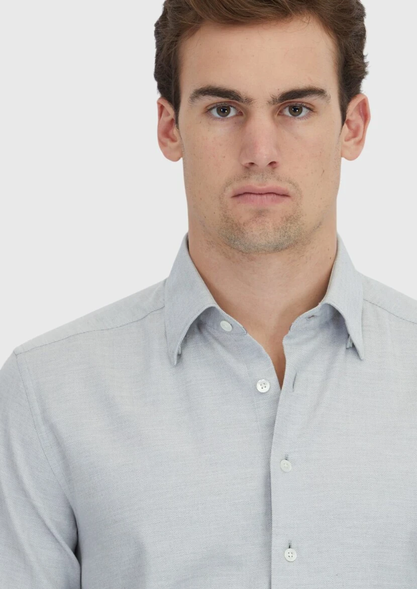 Light Grey Patterned Casual Fit Weaving Casual 100% Cotton Shirt - 3