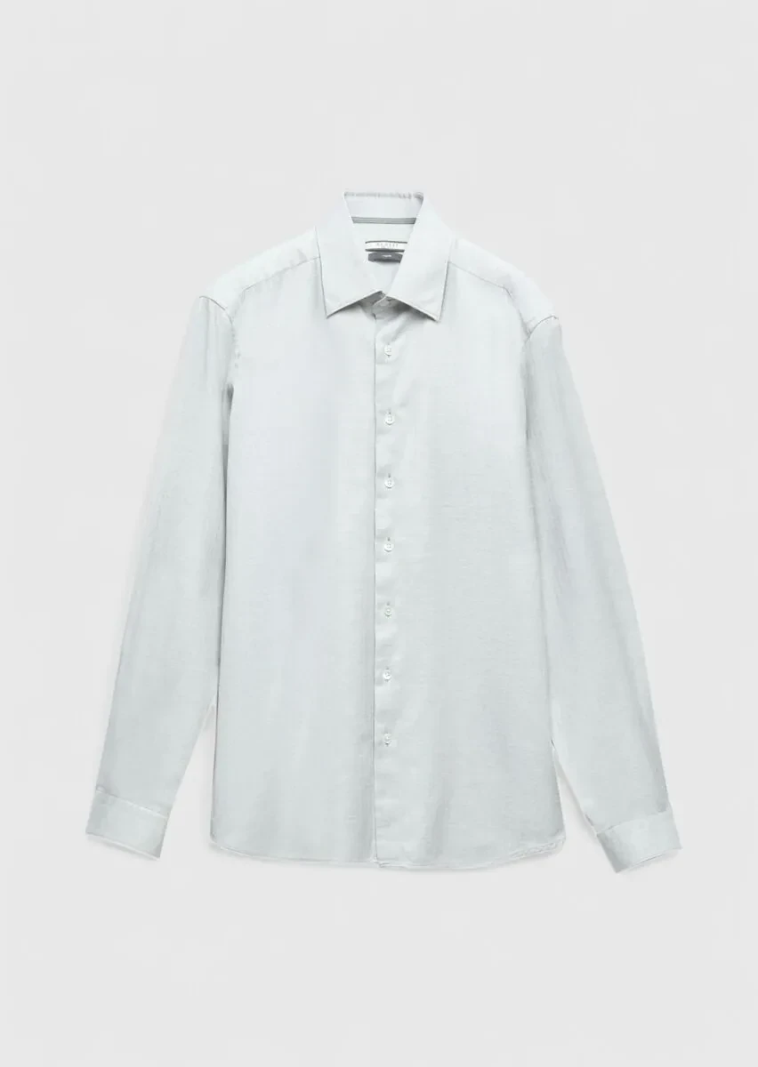 Light Grey Patterned Casual Fit Weaving Casual 100% Cotton Shirt - 6