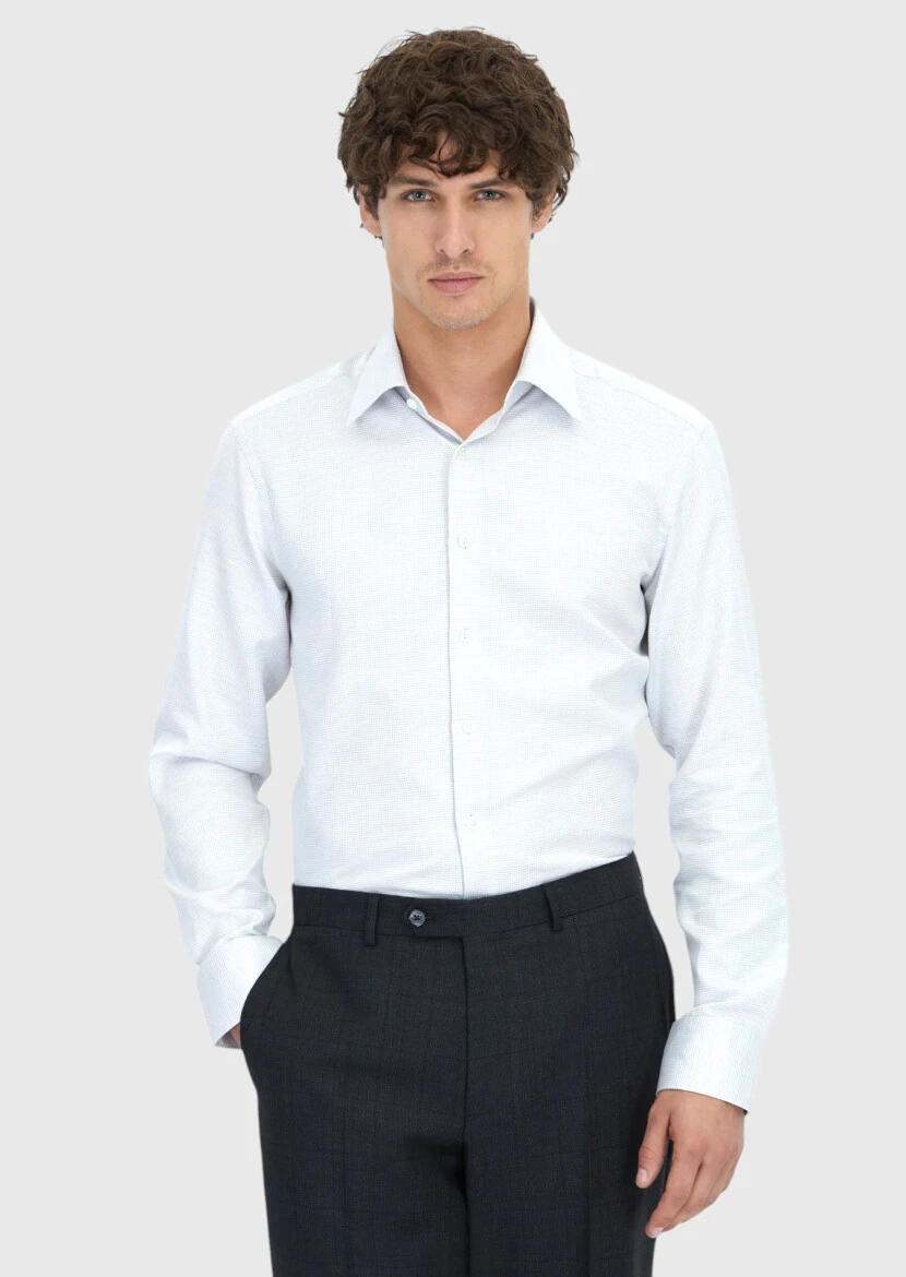 Light Grey Patterned Regular Fit Weaving Classical 100% Cotton Shirt - RAMSEY