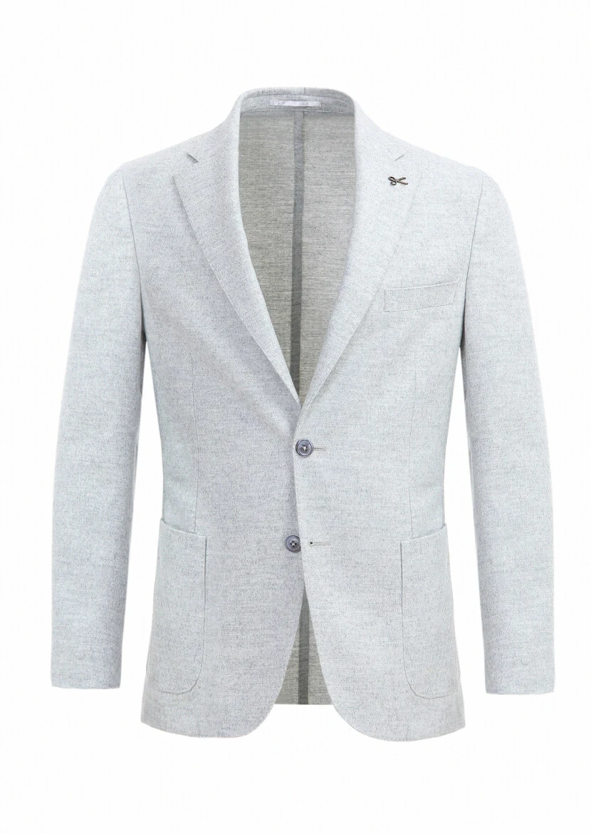 Light Grey Patterned Shirt Shoulder Slim Fit Silk Blended Jacket - 7