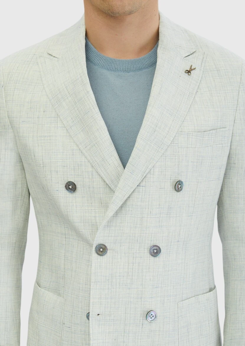 Light Grey Patterned Zeroweight Slim Fit 100% Linen Jacket - 5