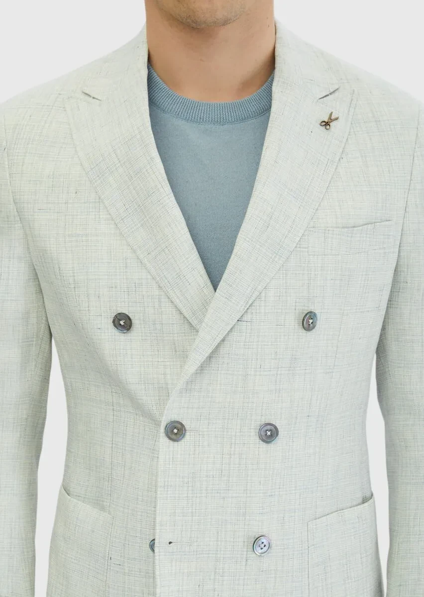Light Grey Patterned Zeroweight Slim Fit 100% Linen Jacket - 5