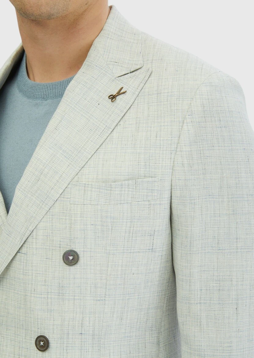 Light Grey Patterned Zeroweight Slim Fit 100% Linen Jacket - 6