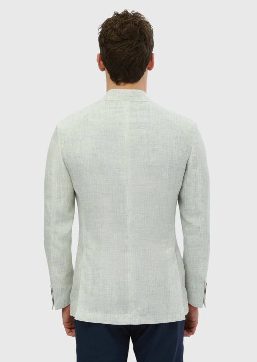 Light Grey Patterned Zeroweight Slim Fit 100% Linen Jacket - 7