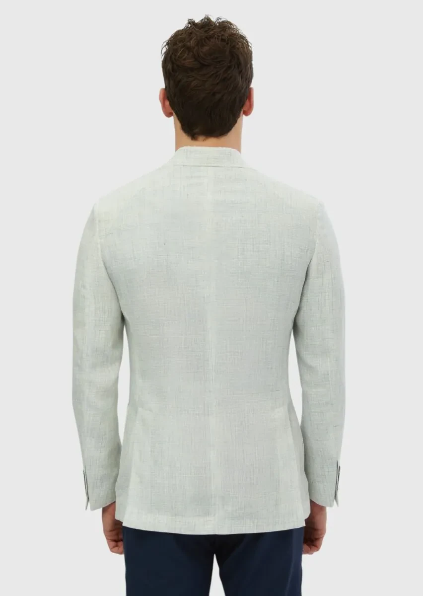 Light Grey Patterned Zeroweight Slim Fit 100% Linen Jacket - 7