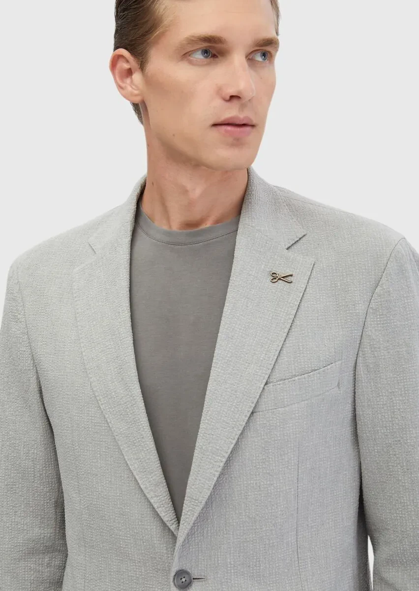 Light Grey Patterned Zeroweight Slim Fit Cotton Blended Suit - 4