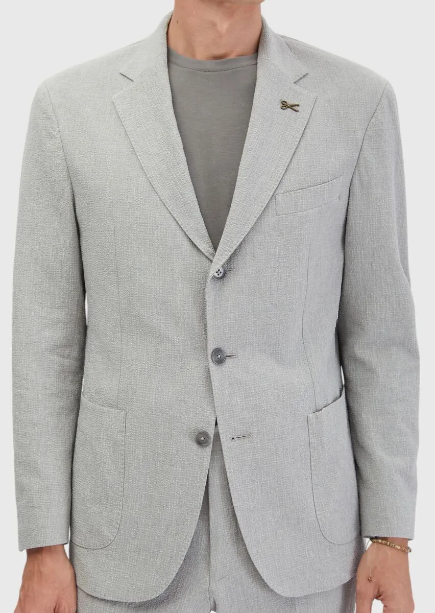 Light Grey Patterned Zeroweight Slim Fit Cotton Blended Suit - 5