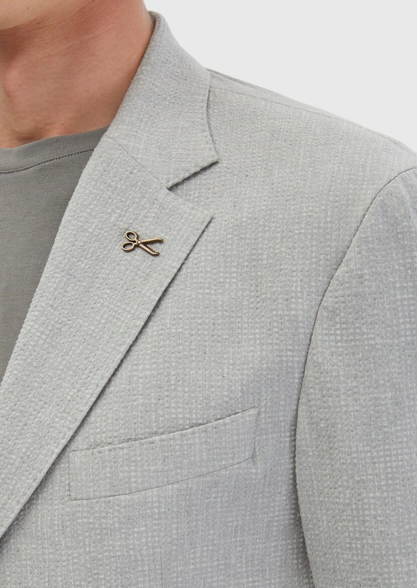 Light Grey Patterned Zeroweight Slim Fit Cotton Blended Suit - 6