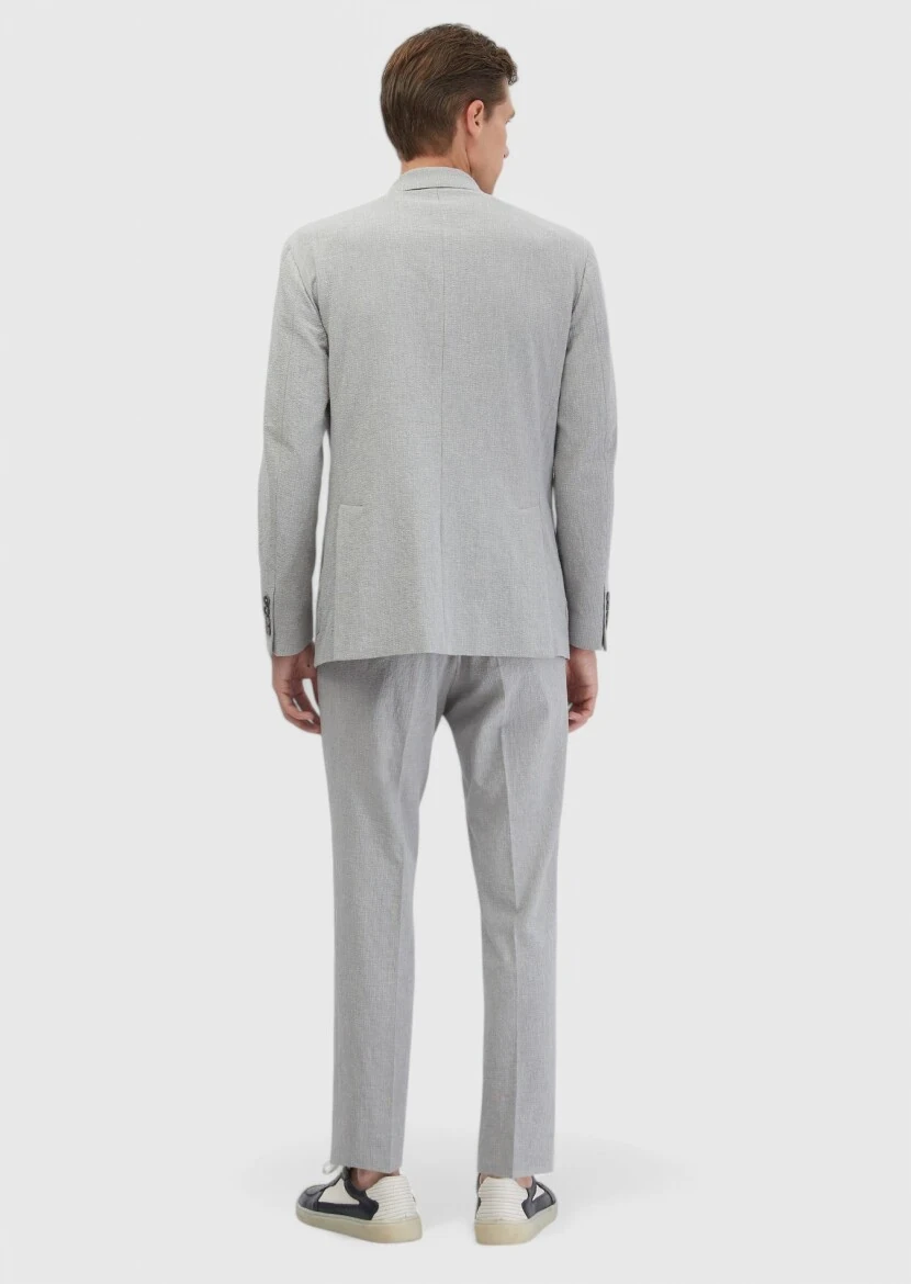 Light Grey Patterned Zeroweight Slim Fit Cotton Blended Suit - 7