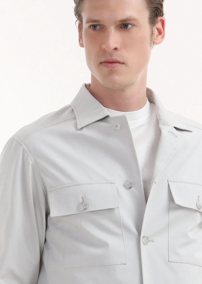 Light Grey Plain Comfort Fit Cotton Blended Suit - 2