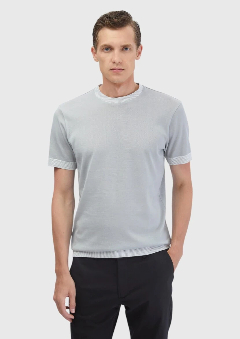 Light Grey Plain Crew Neck 100% Cotton T-Shirt - RAMSEY
