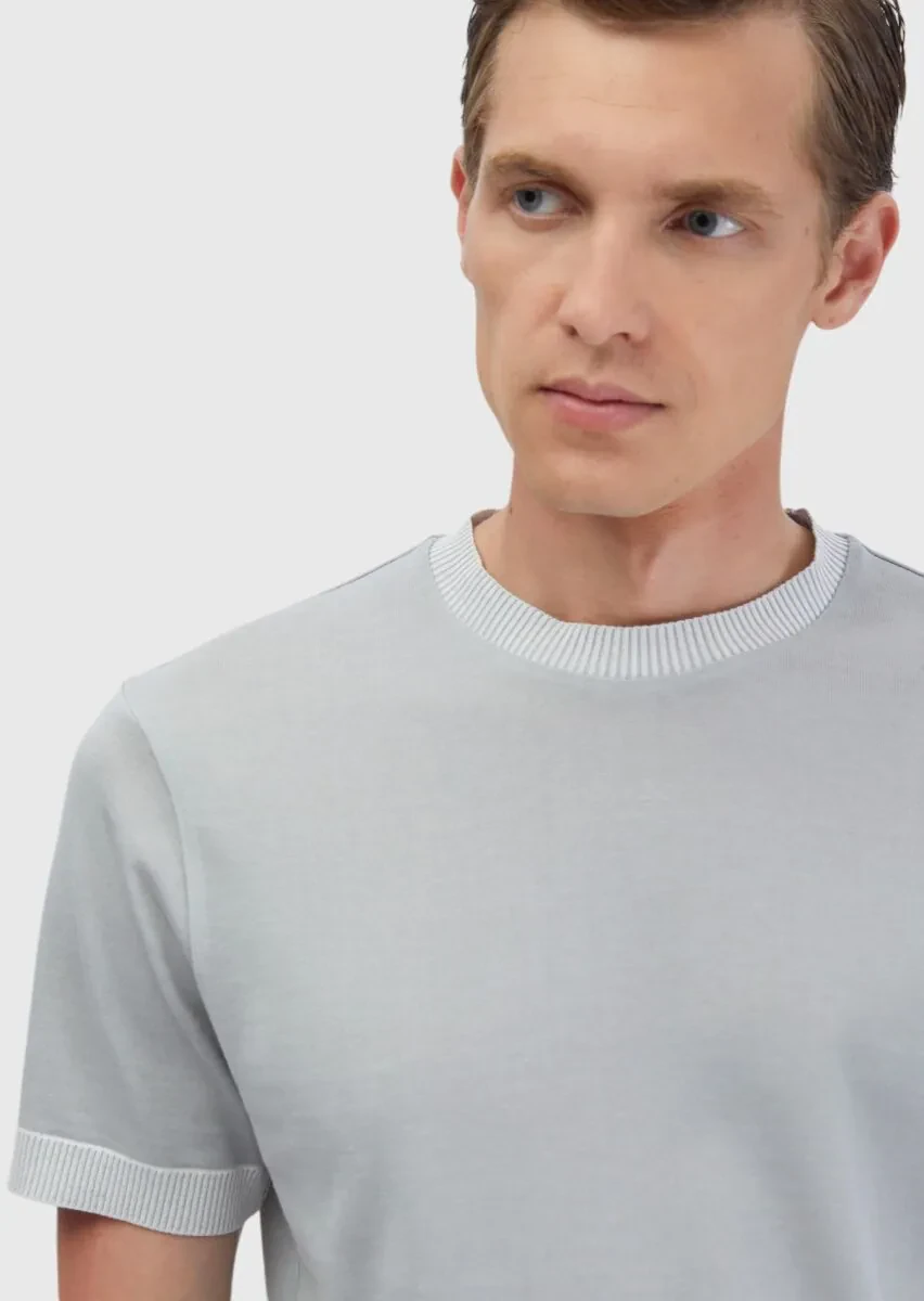 Light Grey Plain Crew Neck 100% Cotton T-Shirt - 3