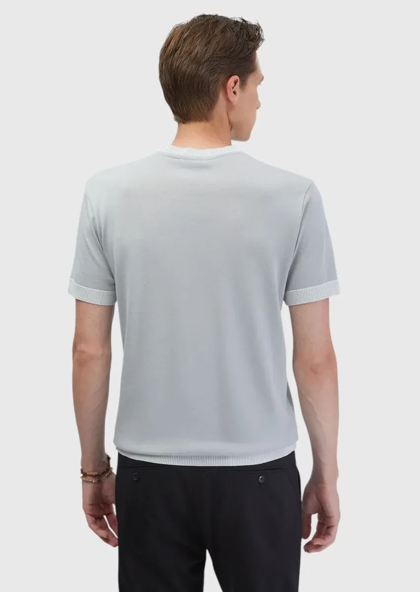 Light Grey Plain Crew Neck 100% Cotton T-Shirt - 6