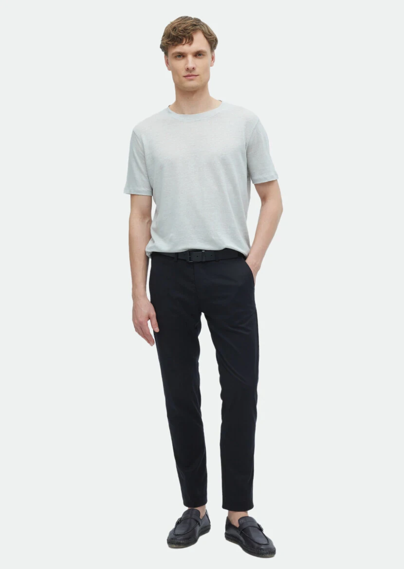 Light Grey Plain Crew Neck 100% Linen T-Shirt - RAMSEY